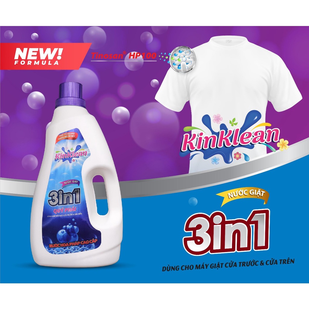 NƯỚC GIẶT 3 IN 1 HƯƠNG NƯỚC HOA PHÁP KINKLEAN 2,4 KG