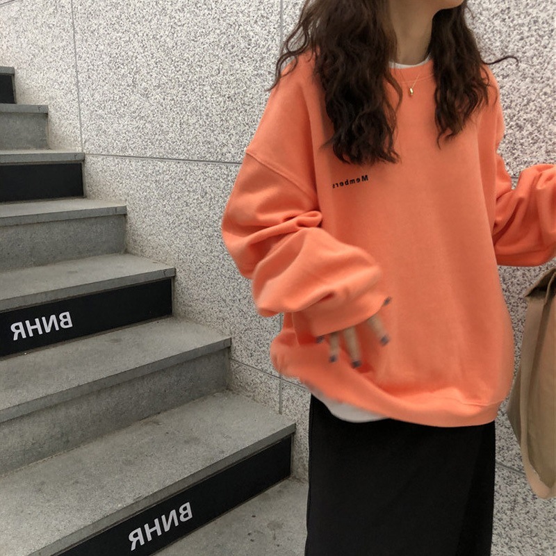 Áo sweater IELGY mỏng cổ tròn màu trơn thêu chữ thời trang cho nữ