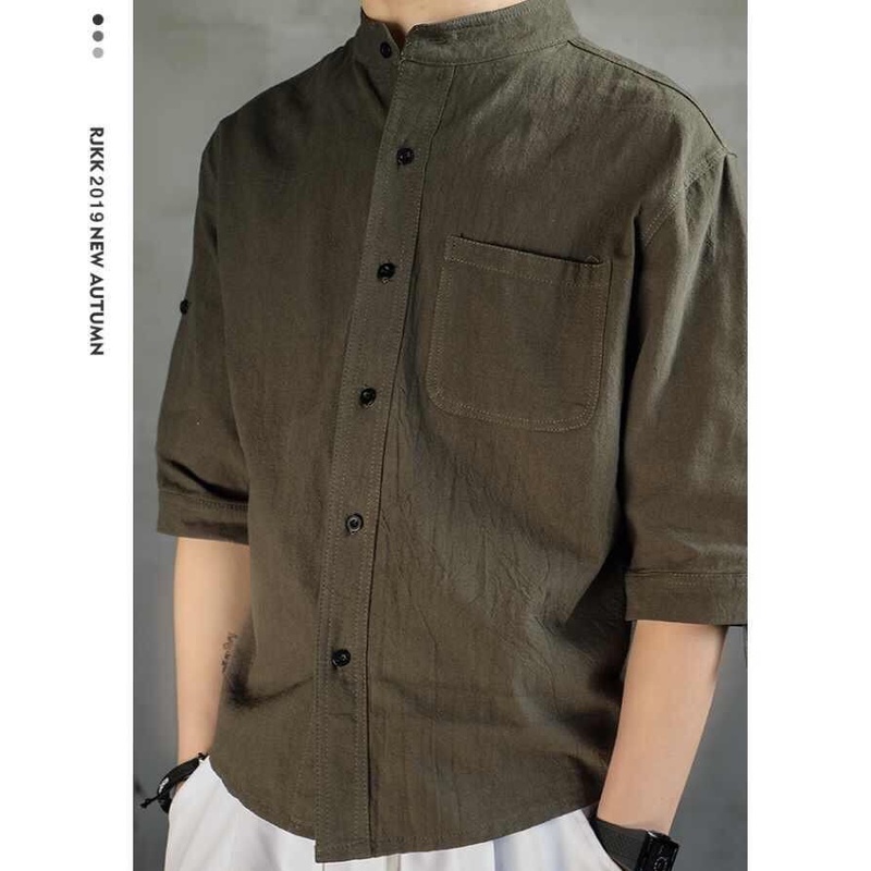 Áo Sơ Mi Tay Ngắn Dáng Rộng Vải Cotton Lanh Kiểu Trung Hoa Thời Trang Mùa Hè Cho Nam