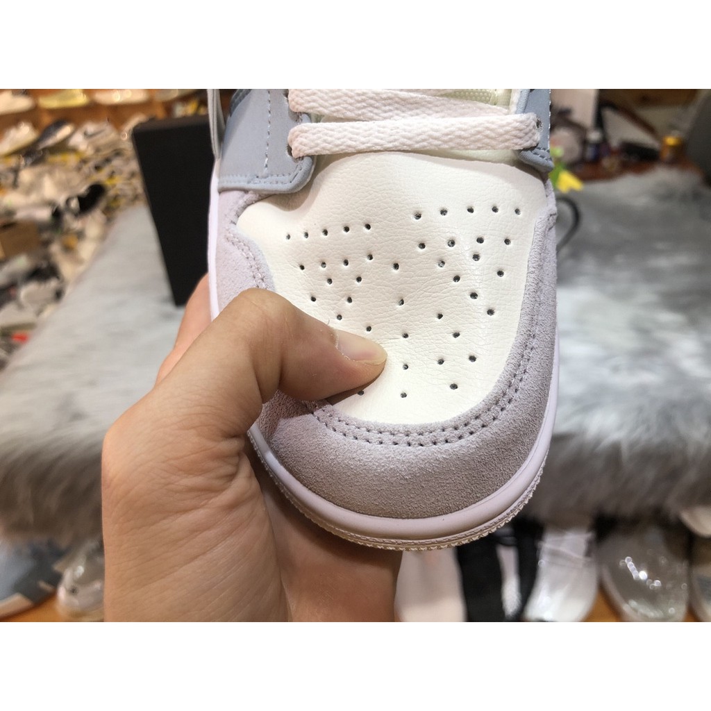 Giày Force trắng xám gót xanh, giày Air Jordan 1 Low Paris