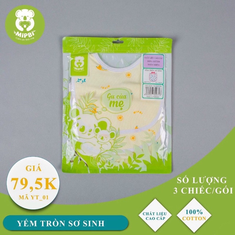 Set 3 Yếm Tròn Sơ Sinh Cúc Bấm Mipbi YT01