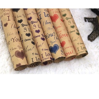 20tờ giấy gói hoa ,bọc qùa i love you nhiều mầu khổ 60*80cm