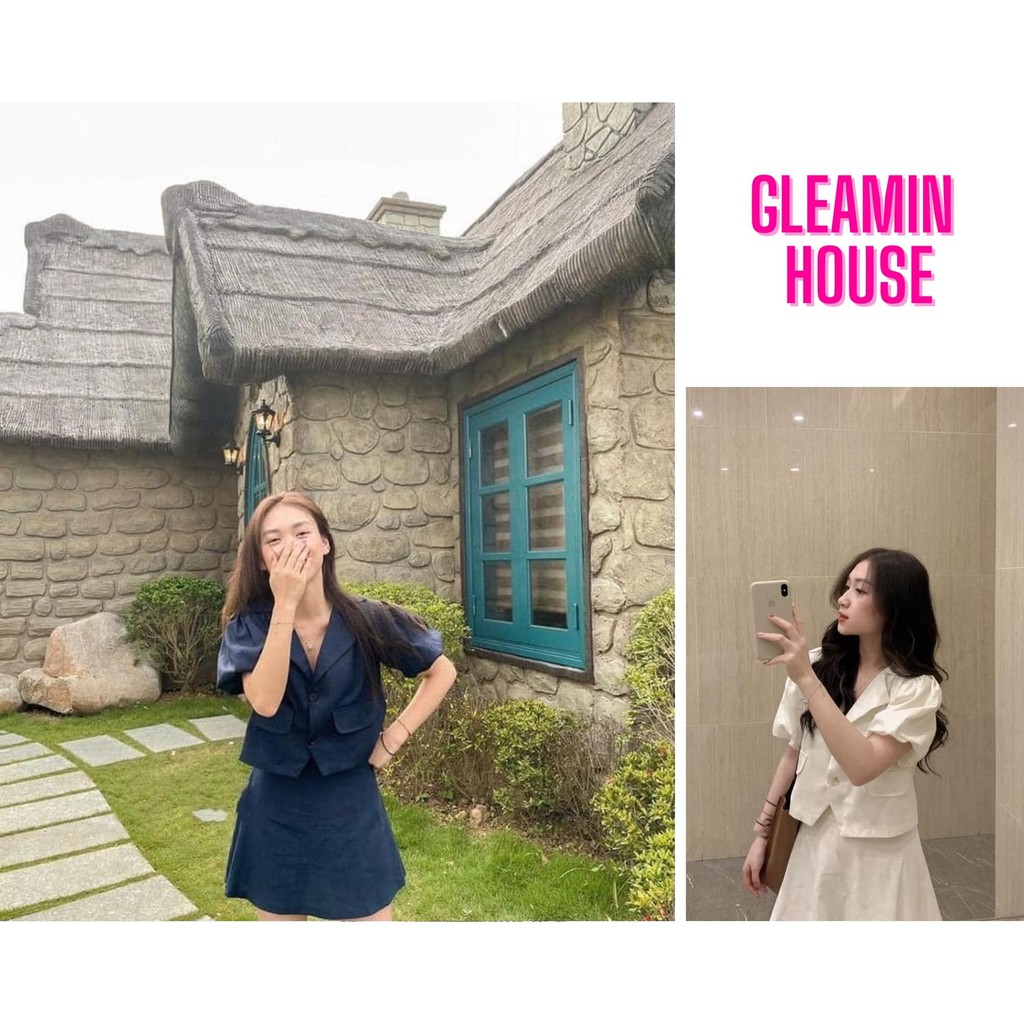 SET ĐUI THÔ ÁO CROPTOP TAY BỒNG CHÂN VÁY CHỮ A cạp chun sau khoá sau - Set đồ ullzang tay bồng cổ vest [ HÀNG LOẠI 1]