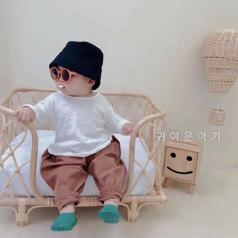 Mũ bucket trơn vải denim sành điệu cho bé