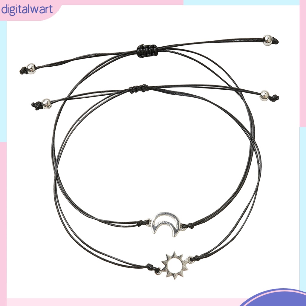 Set 2 vòng tay tình bạn mặt trăng và mặt trời có thể điều chỉnh được