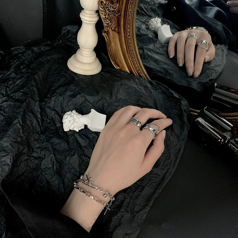 Vòng Tay Chuỗi Hạt Hình Chữ Thập Hai Lớp Phong Cách Hiphop 19047 Cho Nam Nữ