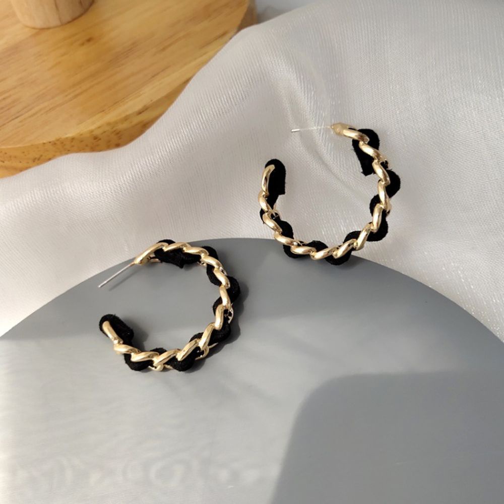 Khuyên tai dạng vòng xoắn phối dây xích kiểu Hàn Quốc thanh lịch sáng tạo cho nữ