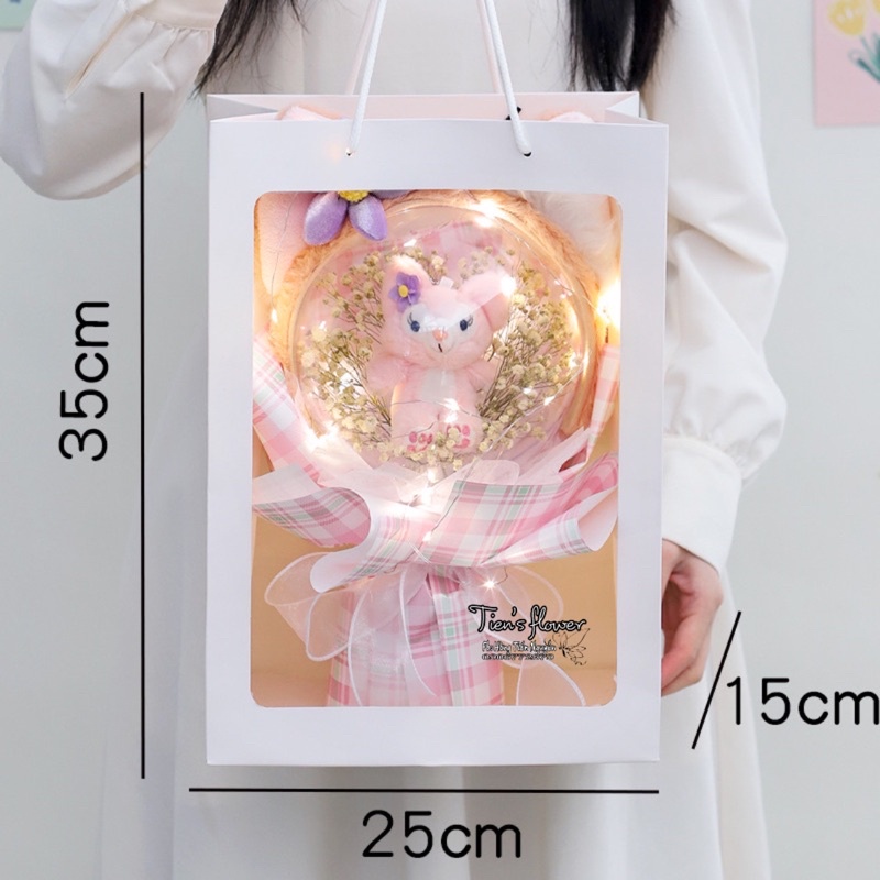 Bó hoa bóng cáo hồng Lina Belle kèm túi đèn và thiệp