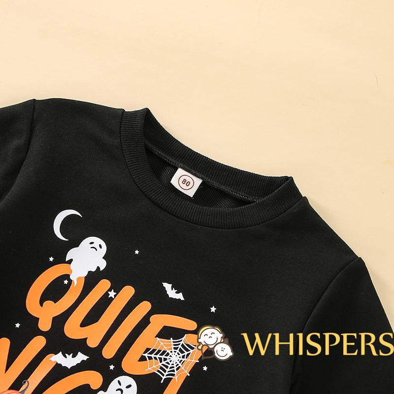 Set Đồ Halloween 2 Món Gồm Áo Cổ Thuyền Tay Dài In Hình Ma Và Quần Dài Dễ Thương Cho Bé