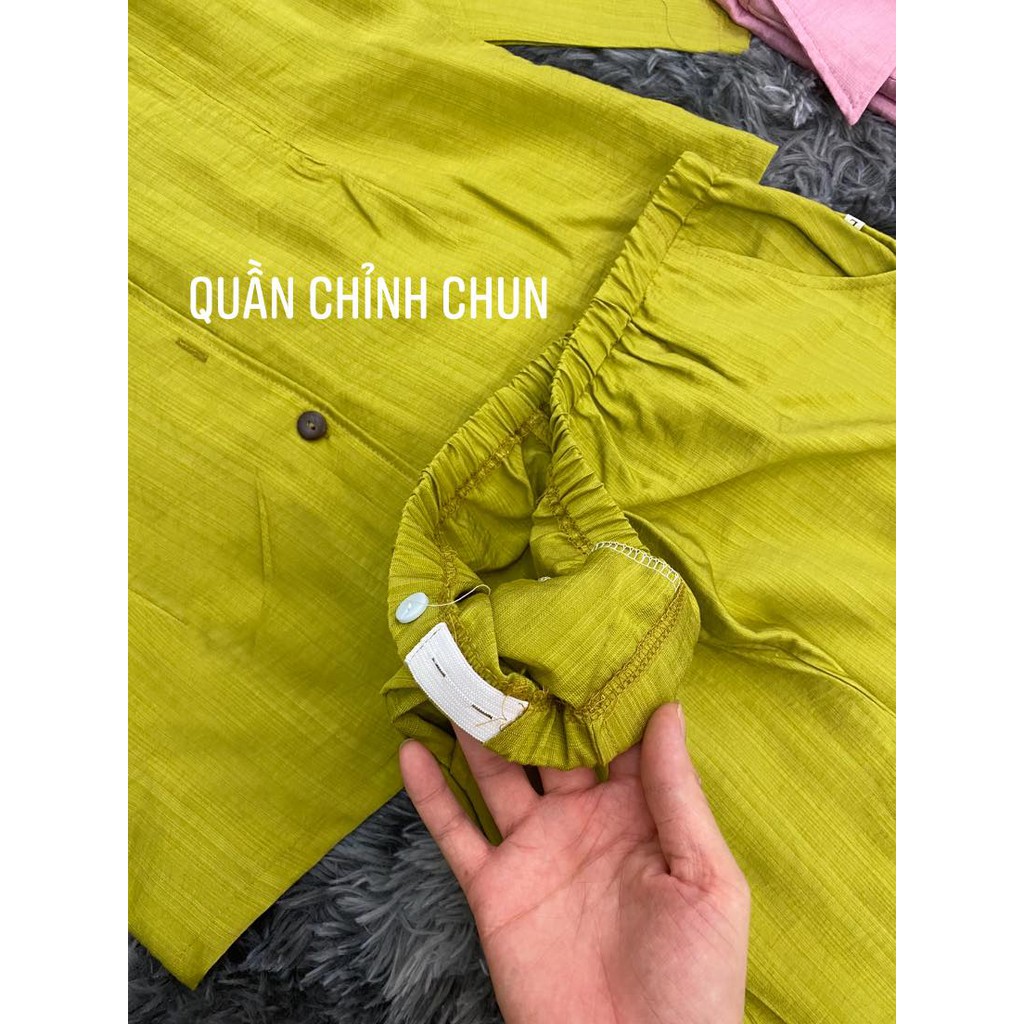 Bộ Pijama bầu sau sinh 2in1 vải thô đũi xước áo mở khóa ngực, quần chỉnh chun to nhỏ