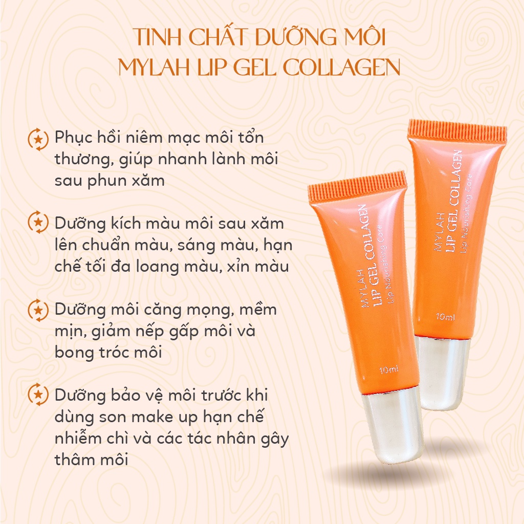 Tinh chất dưỡng môi Mylah Lip Gel Collagen, dưỡng ẩm, làm hồng, ngừa thâm, kích màu môi sau phun xăm - Tuýp 10ml
