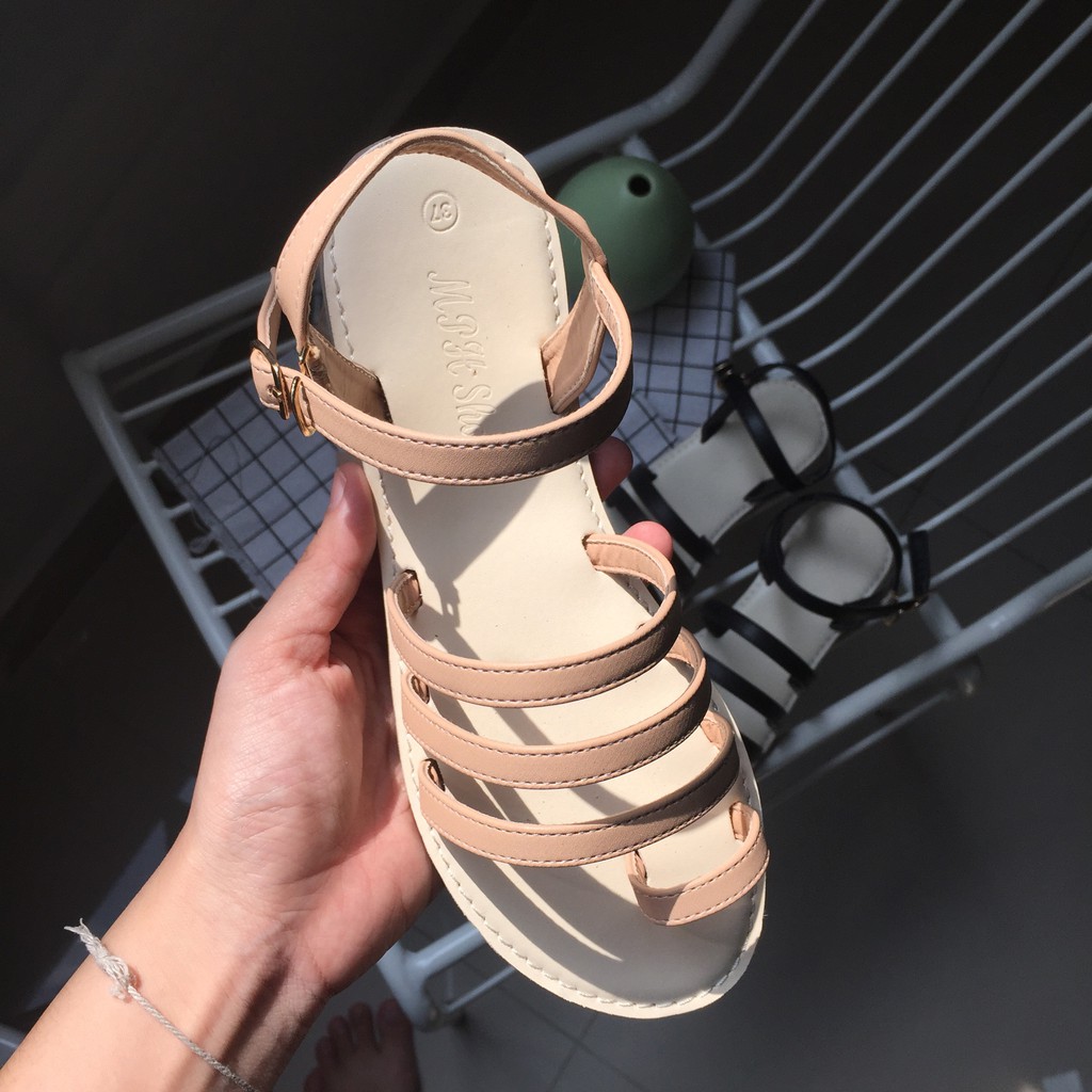 giảm sâu -giày sandal xỏ ngón 3 dây ngang hiệu MPH Shoes - giày sandal nữ thời trang-sandal cao cấp- kem