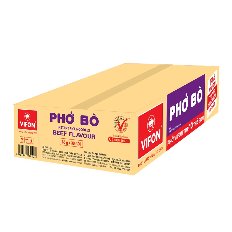 Thùng 30 Gói Phở Bò VIFON 65g gói