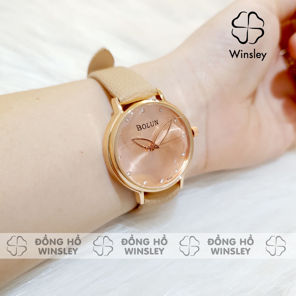 Đồng hồ nữ Bolun dây da kim to mặt kính cánh hoa chính hãng Tony Watch | BigBuy360 - bigbuy360.vn