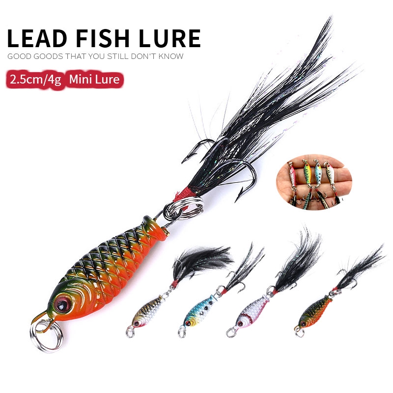 Hengjia 1 pcs  Mini Metal Fishing Jig Lure 3D Eyes Artificial Bait With Feather Hook Lead Jigs Fishi