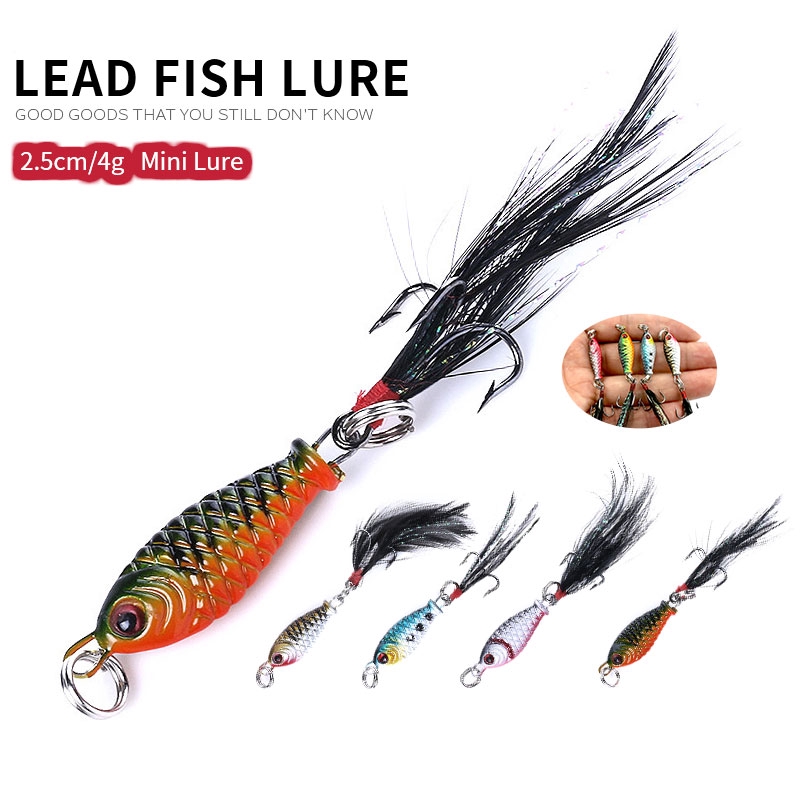 Hengjia 1 pcs  Mini Metal Fishing Jig Lure 3D Eyes Artificial Bait With Feather Hook Lead Jigs Fishing Lures 2.5cm 4g