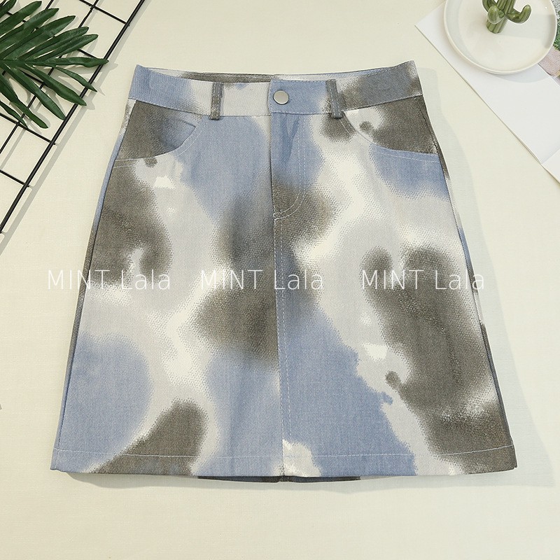Chân Váy Chữ A Hàn Quốc Denim Loang Màu Cá Tính - MỚI