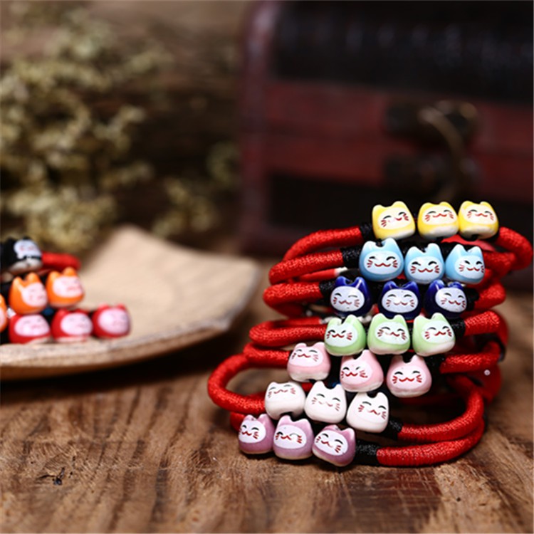 Vòng tay thủ công gốm sứ mèo may mắn Maneki-neko tinh xảo mẫu cài