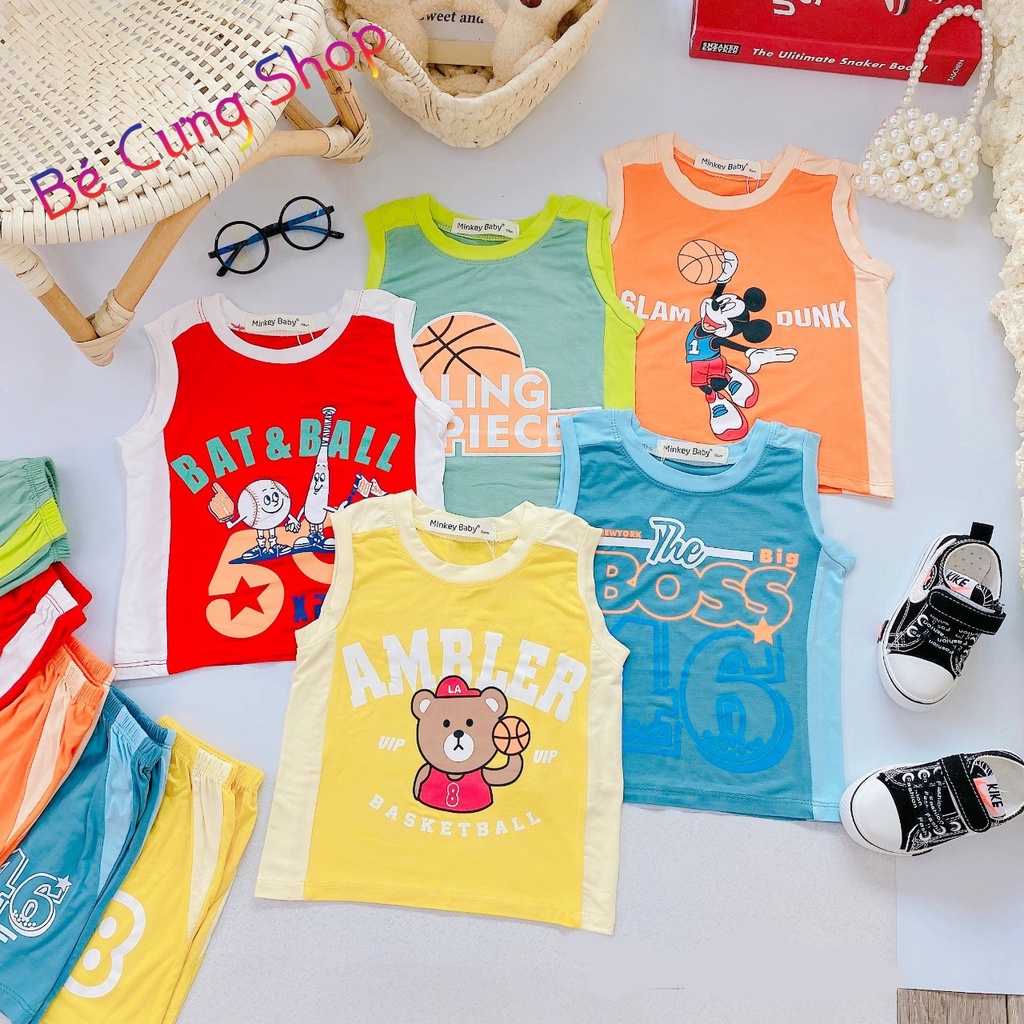 Bộ đồ ba lỗ cộc tay hàng MINKY MOM cho bé trai, bé gái từ 7kg đến 30kg