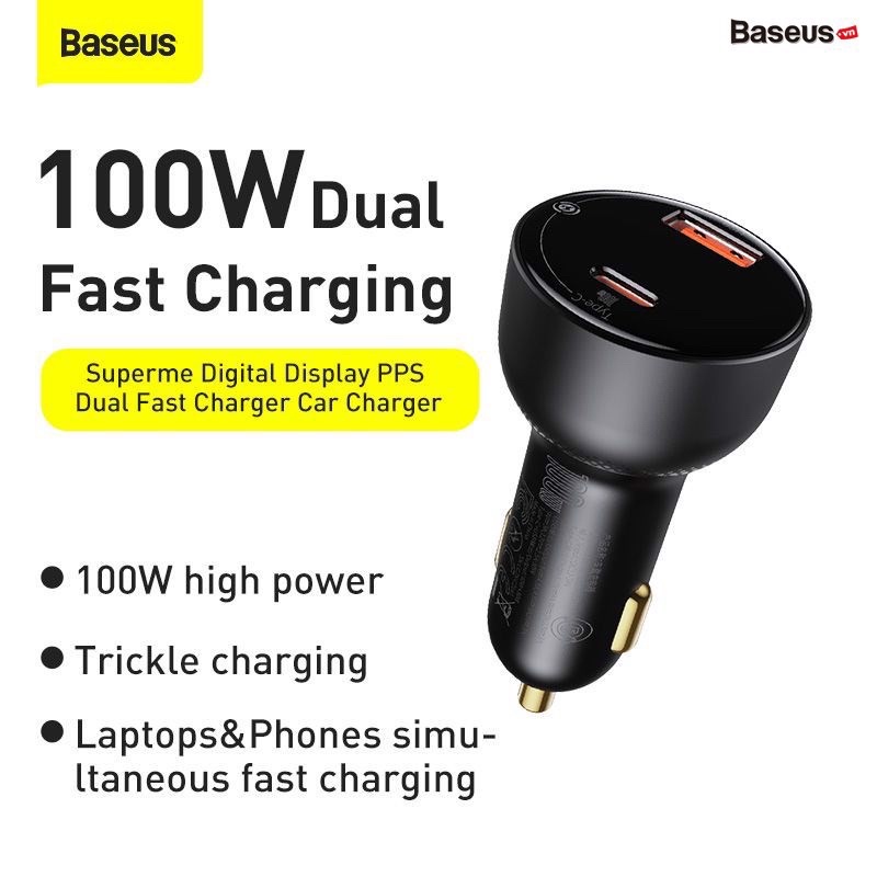 Tẩu sạc nhanh 100W Superme Digital Display PPS Dual Quick Charger Car Charger (100W, 12V đến 24V)