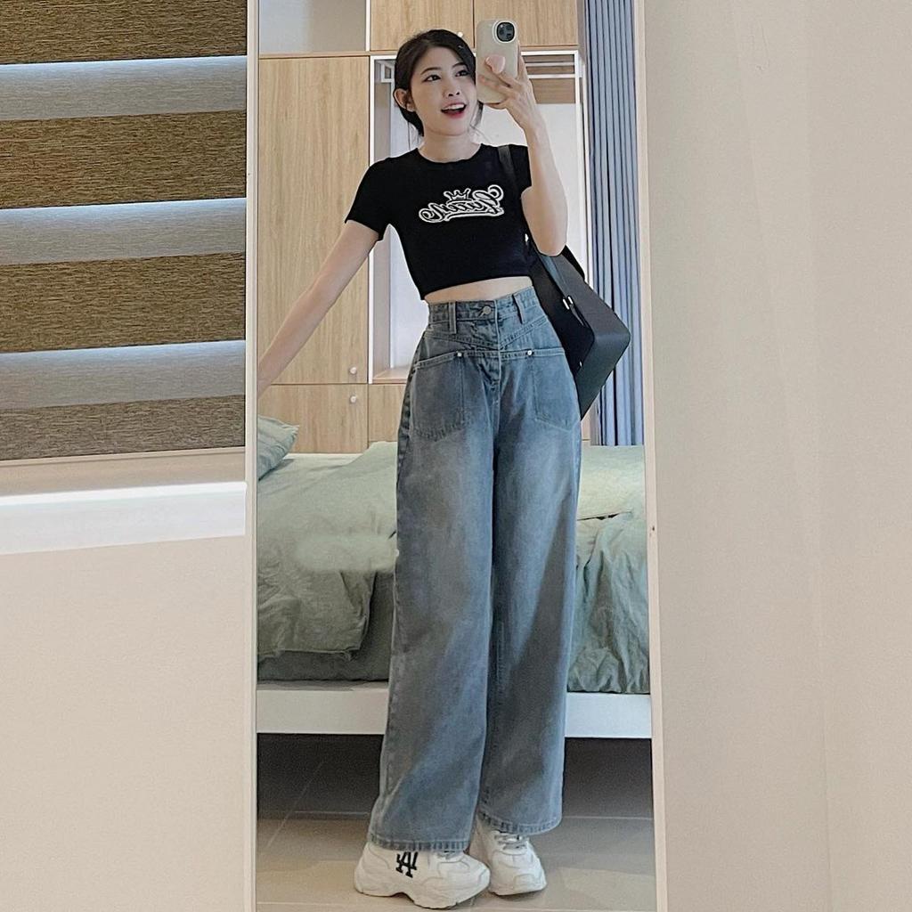 [ORNB544] QUẦN JEANS ỐNG RỘNG NỮ LƯNG CAO 2 TÚI NHỌN TRƯỚC MÀU XANH NHẠT LAI CUỐN SIÊU LẠ MẮT THỜI TRANG ĐẲNG CẤP