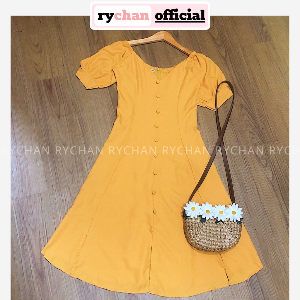 [ẢNH THẬT CUỐI] DX703 - Đầm Xòe Nút Bọc Xẻ Tà Phối Tay Phồng Nhiều Màu