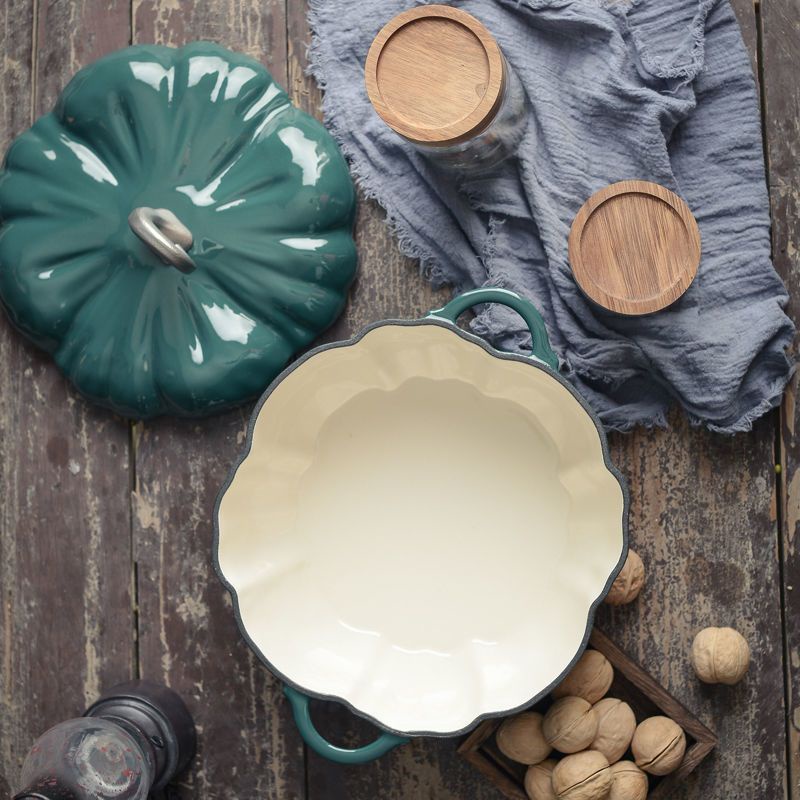 (Sẵn) Nồi gang tráng men bí ngô Happiness Kitchen chính hãng tặng gang tay xịn