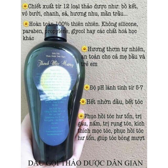 [CHÍNH HÃNG] DẦU GỘI THẢO DƯỢC DÂN GIAN THANH MỘC HƯƠNG SẠCH GÀU, MƯỢT TÓC, NHANH MỌC TÓC