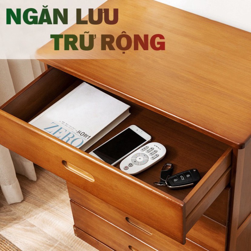 Tủ đầu giường ngủ đa năng, Tủ để đồ phòng ngủ bằng gỗ tre tự nhiên cao cấp, Phong cách Âu Á hiện đại, sang trọng