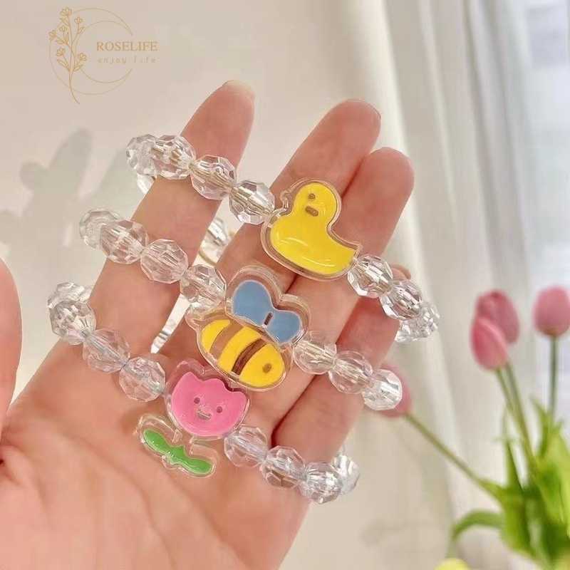 Dây Buộc Tóc Cao Su Co Giãn Đính Hạt Trong Suốt Họa Tiết Chú Ong/Hoa Tulip/Chú Ong Cho Nữ
