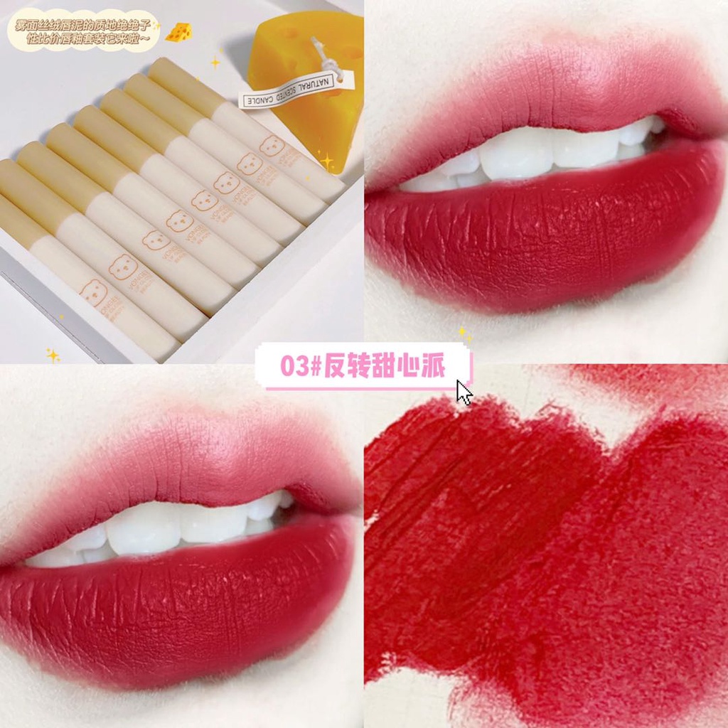 Bộ 4 thỏi son kem lì VONGEE kết cấu mềm kháng nước lâu trôi thiết kế họa tiết gấu màu cam | BigBuy360 - bigbuy360.vn