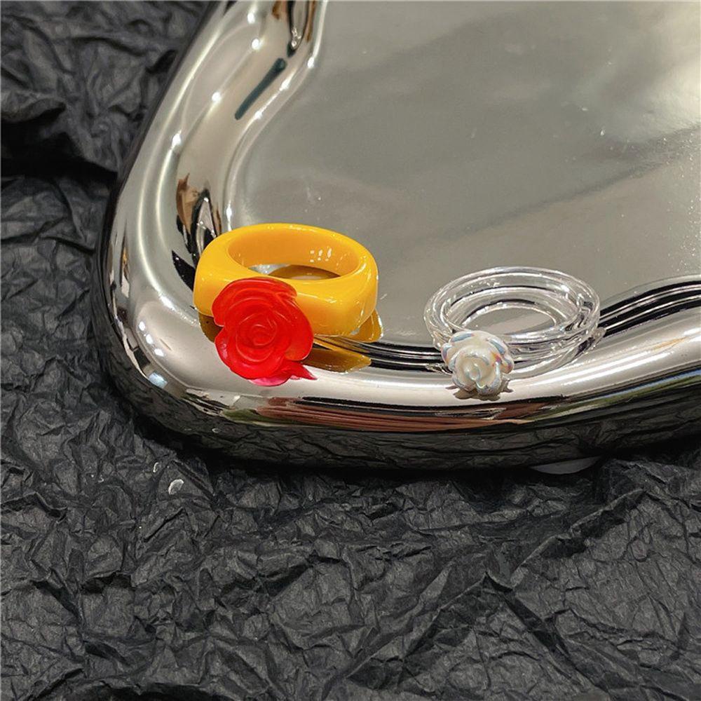 Nhẫn Resin Họa Tiết Hoa Hồng Phong Cách Hàn Quốc Thời Trang
