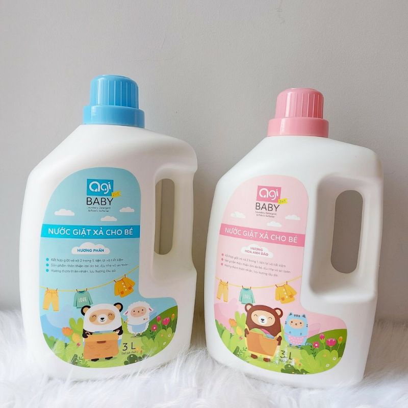 Nước giặt xả agi 2 trong 1 cho bé chai 3000ml hương phấn và hoa anh đào