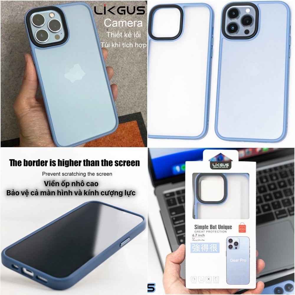 ỐP LƯNG IPHONE 13 PRO MAX - 13 PRO - 13 LIKGUS GEAR PRO LƯNG NHÁM VIỀN DẺO CHÍNH HÃNG