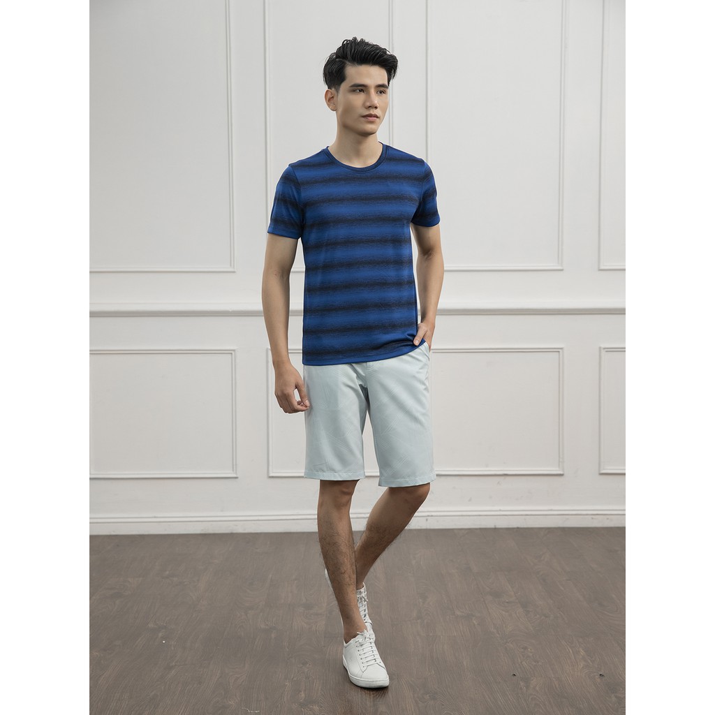 Áo thun nam ngắn tay không cổ ARISTINO phom Regular fit, họa tiết kẻ ngang năng động, tinh tế - ATS012S1