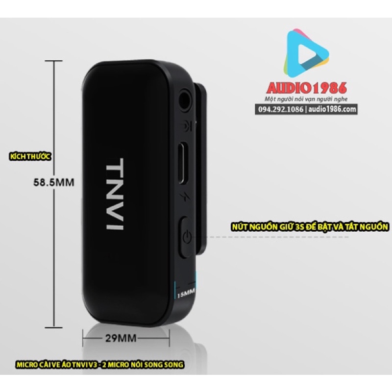 Micro TNVI V3 pro kèm 2 mic không dây kẹp ve áo, cài áo siêu nhỏ gọn cho điện thoại thông minh, máy tính laptop pc