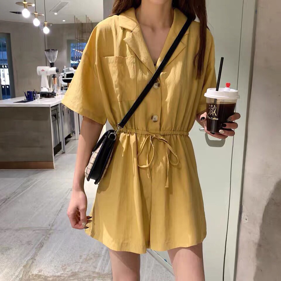 JU838 - Jumpsuit Cổ Vest Phối Nút Cột Eo Nhiều Màu