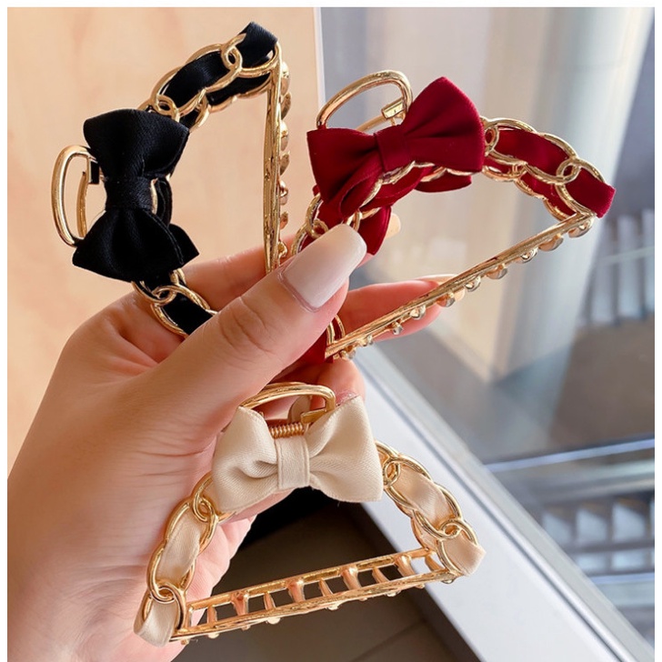 Kẹp tóc nữ nơ hàn quốc, kẹp móc xích kim loại dây nơ tiểu thư, sang chảnh