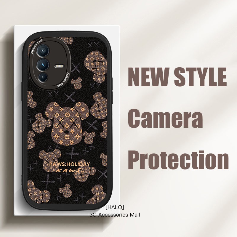 Vivo V23 5G V23E Soft Leather Phone Case Cute Bear Shockproof Camera Protection X70 Pro X50 X60 Y72 5G