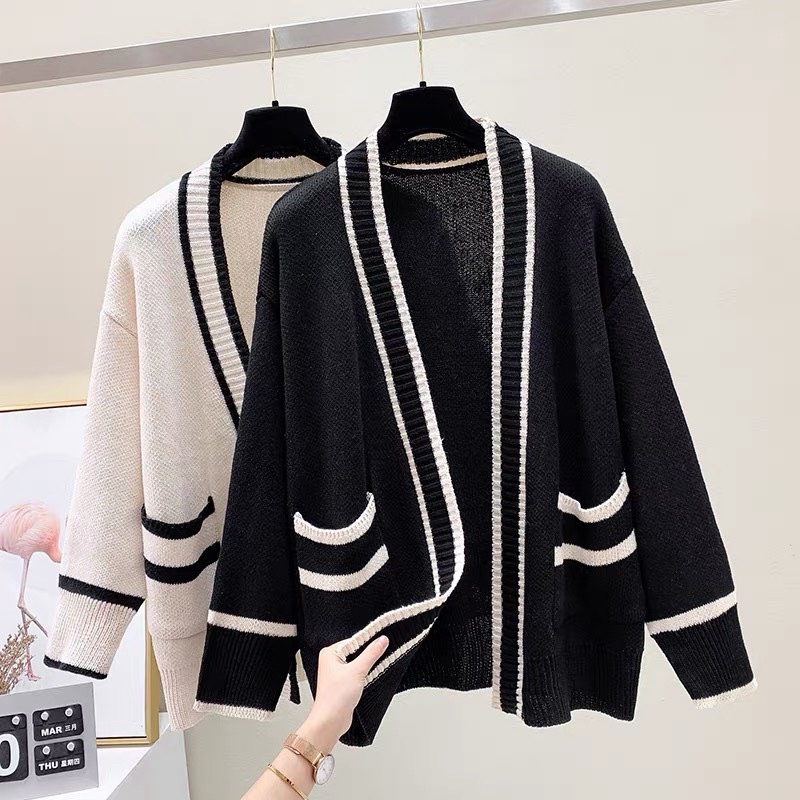 Áo cadigan len nữ dày thiết kế viền đen trắng Ulzzang Hàn Quốc DOCLE L10