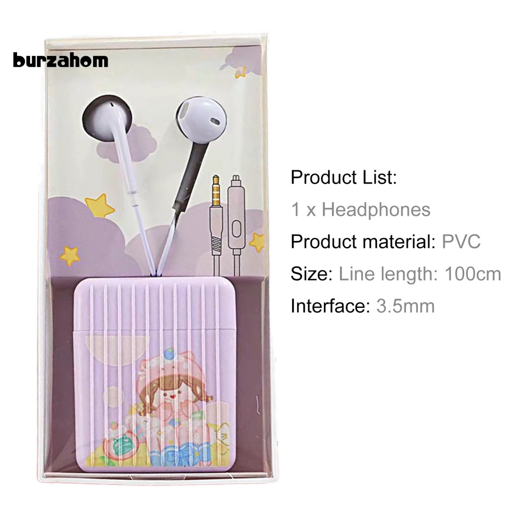 Tai Nghe Có Dây Kiểu Hoạt Hình Dễ Thương Kèm Hộp Đựng 3.5mm Tiện Dụng