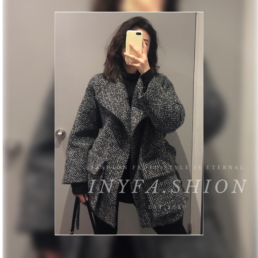 Áo Khoác Dạ Kẻ Dáng Dài-Áo Khoác Blazer-Dày Dặn Hoàng QC L1