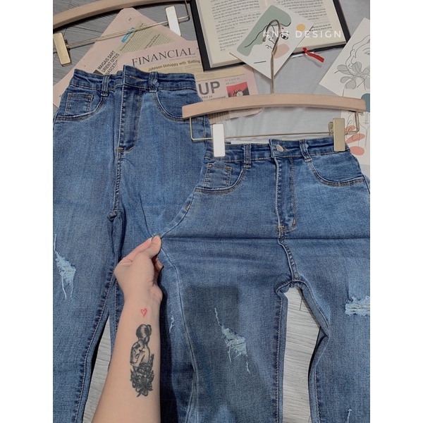 QUẦN BÒ JEANS ÔM TRƠN CẠP CAO RÁCH GẤU