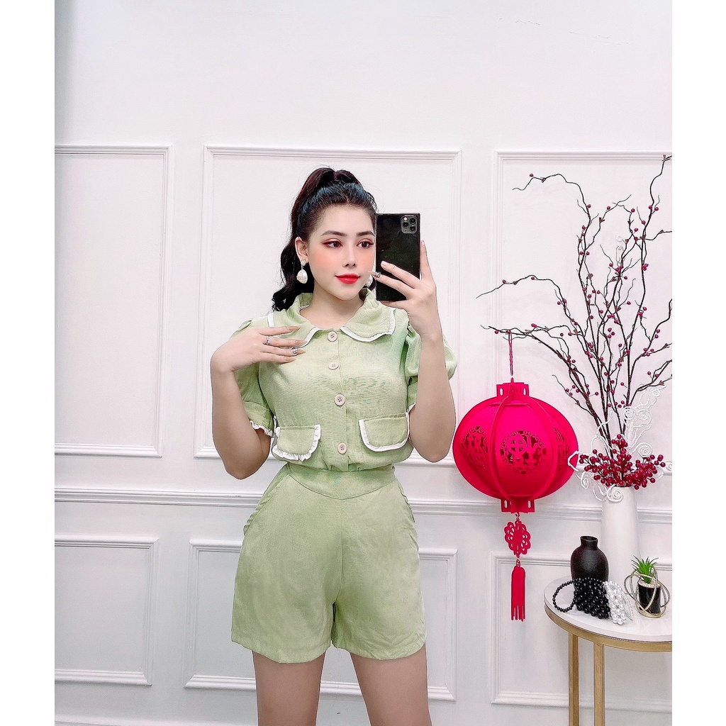 [HCM] Set đùi nữ, set nữ dạ thô newbrand 2 màu nude xanh đủ size S M L SKUS-10