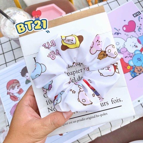 Cột Tóc Vải Scrunchies BTS , BTS21 Scrunchies Họa Tiết Cực Xinh .