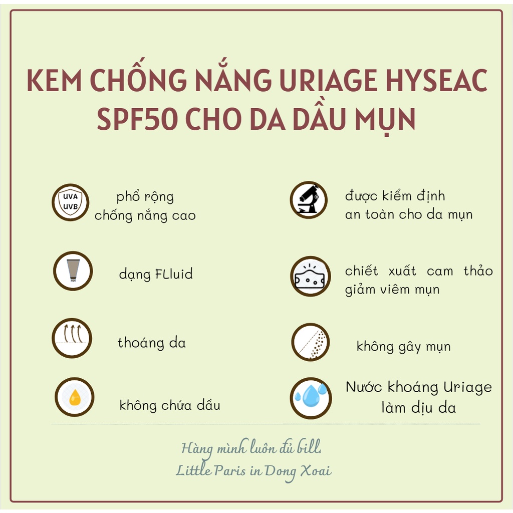 Kem Chống Nắng Uriage Hyseac Dành Cho Da Dầu Mụn SPF 50