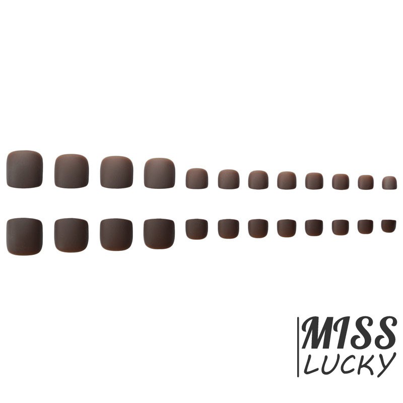 Set 24 móng chân giả đầu vuông màu cafe nhám có keo dán tiện lợi