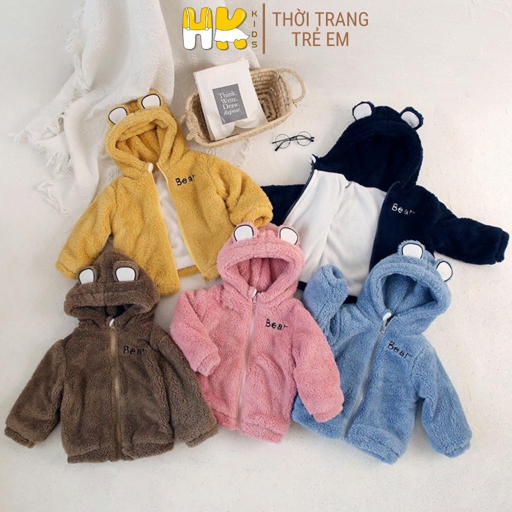 Áo khoác lông cho bé HK KIDS,  lớp lông dày dặn kèm mũ tai gấu xinh xắn cho bé từ 1-6 tuổi