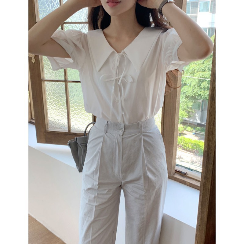 Áo sơ mi tay phồng cột dây phong cách Hàn Quốc dễ thương cho nữ 44028