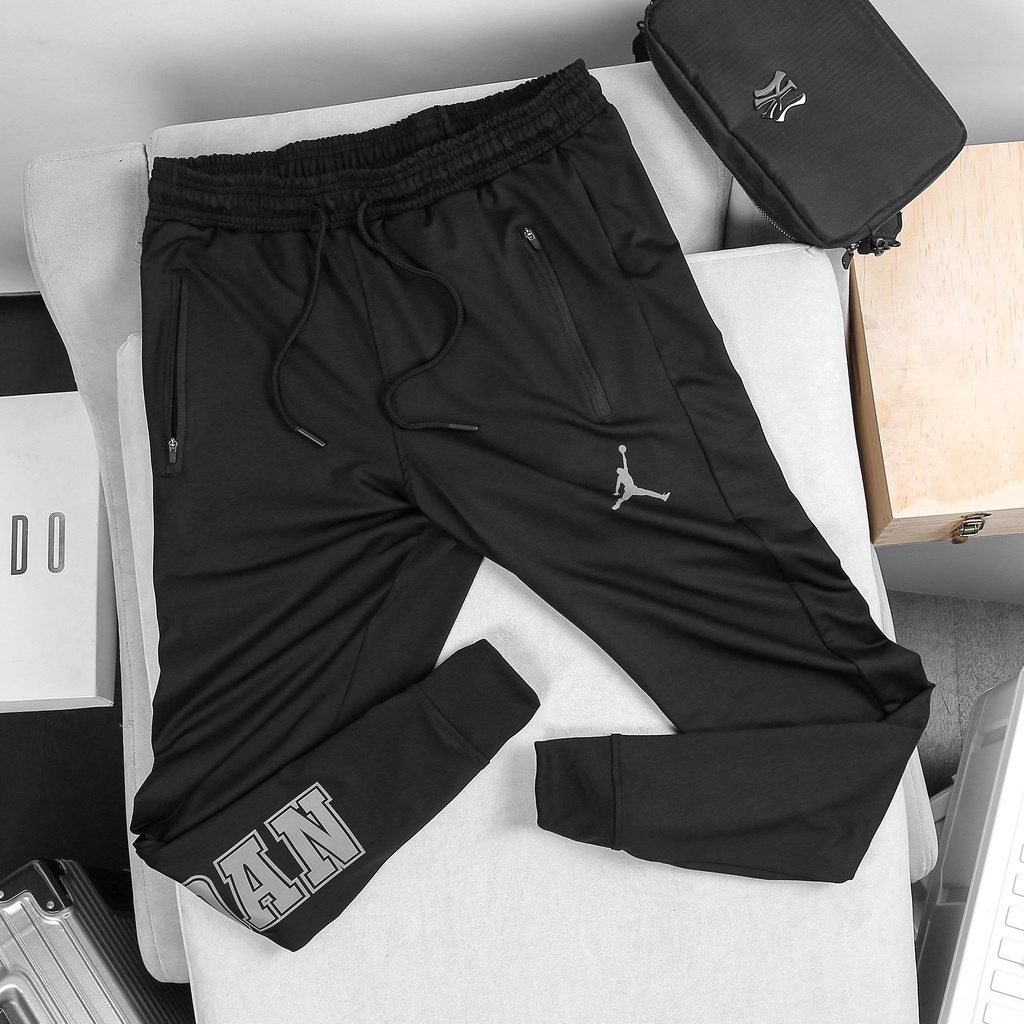 Quần Dài Thể Thao Nam Tập Gym Jordan Chất Liệu Thun Lạnh, Logo Phản Quang